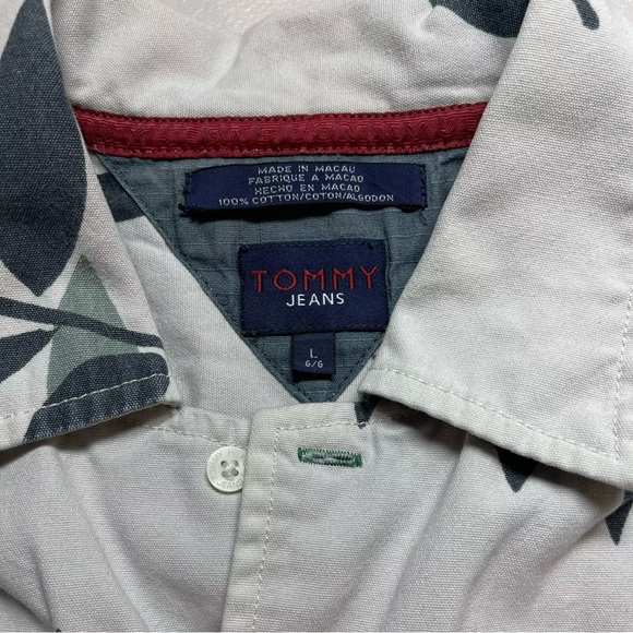 Vintage Tommy Jeans Heavy Cotton Button Down Shirt Men’s Beige Green Size Large - Picture 10 of 12